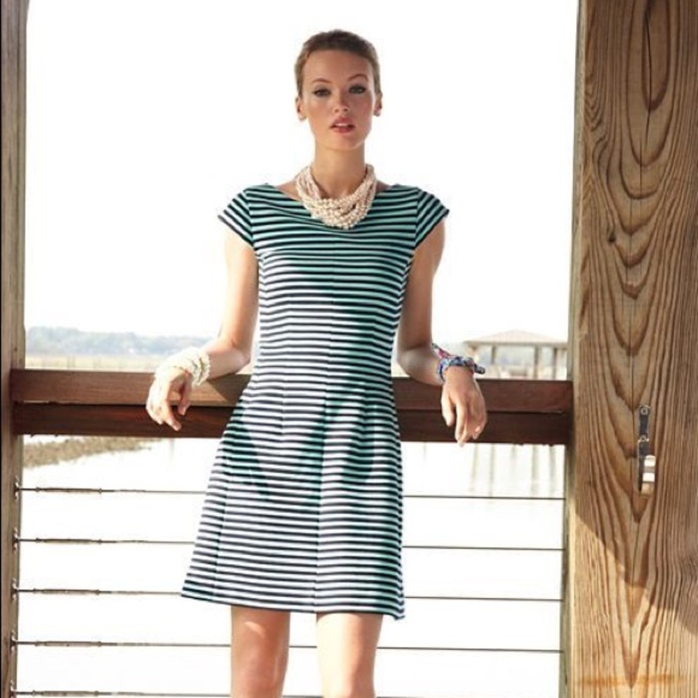Lilly Pulitzer Briella Teal & Navy Stripe Dress L